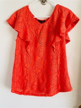 Adrienne Vittadini Coral Lace Ruffle Sleeve Blouse